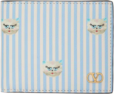 Valentino Garavani Blue & Off-white Vlogo 'le Chat De La Maison' Wallet