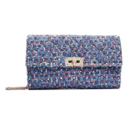Valentino Garavani Blue & Red Tweed Rockstud Spike Bag In 3es Blu-rosso-avorio