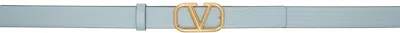 Valentino Garavani Blue & Taupe Vlogo Reversible Belt In Z4w Blu Porcellana-c