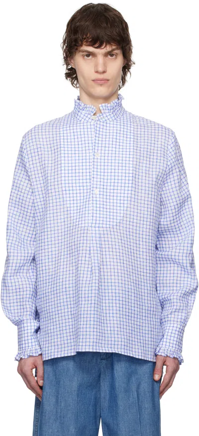 Valentino Blue & White Check Shirt In Qtb Check Bianco/blu