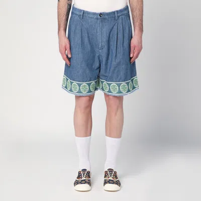 Valentino Jacquard-hem Denim Bermuda Shorts In Blue