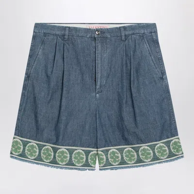 Valentino Blue Bermuda Short With Jacquard Bottom