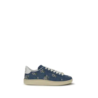 Valentino Garavani Floral Embroidered Denim Low-top Sneakers In Blue