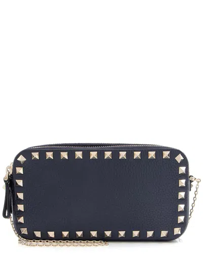 Valentino Garavani Valentino Blue Calfskin Rockstud Double Zip Crossbody (authentic Pre-loved)