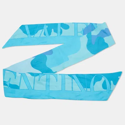 Pre-owned Valentino Garavani Blue Camouflage Print Silk Bandeau