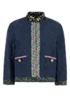 Valentino Chambray Blazer With Quilted Design And Pockets In Blue