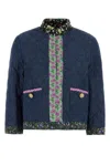 Valentino Chambray Blazer With Quilted Design And Pockets In Blue