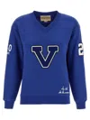 Valentino Blue Sweatshirt With V And Le Chat De La Maison Embroidery
