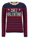 Valentino Knitwear Sweater Asymmetric Neck Design In Blue