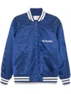 Valentino Blue Bomber Jacket In Printed Polyamide With Zip And High Collar In Blue