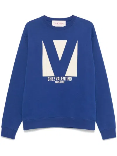 Valentino Crew Neck Drop Shoulder Sweatshirt In Blue
