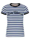 Valentino Womens Striped Embroidered Cotton-jersey T-shirt Avorio Blu In Blue