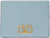 VALENTINO GARAVANI BLUE COMPACT VLOGO SIGNATURE GRAINY CALFSKIN WALLET