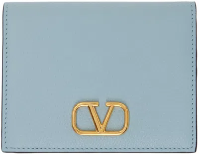 Valentino Garavani Blue Compact Vlogo Signature Grainy Calfskin Wallet