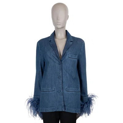 Pre-owned Valentino Blue Cotton 2023 Feather Trim Denim Shirt 40 S