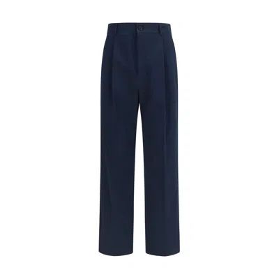 Valentino Straight-leg Cotton Trousers In Blue