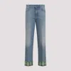 Valentino Medium Blue Jeans With Green Embroidery, Straight Leg, High Waist In Blue