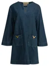 Valentino Vlogo Signature Mini Dress With V-neck And Pockets In Blue