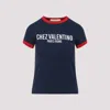 Valentino Crew Neck Cotton T-shirt With Contrast Trim In Blue
