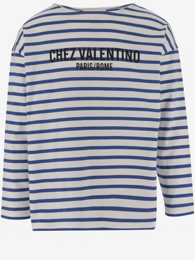 Valentino Blue Crewneck Striped T-shirt