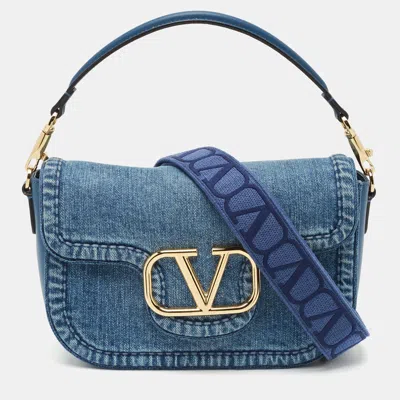 Pre-owned Valentino Garavani Blue Denim And Leather Vlogo Shoulder Bag