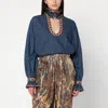Valentino Womens Embroidered Frilled Cotton-denim Shirt Medium Blue Denim In Blue