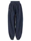 Valentino Tasseled Embroidered Chambray Tapered Pants In Blue