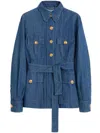 Valentino Garavani Women Solid Sahariana In Denim In Blue