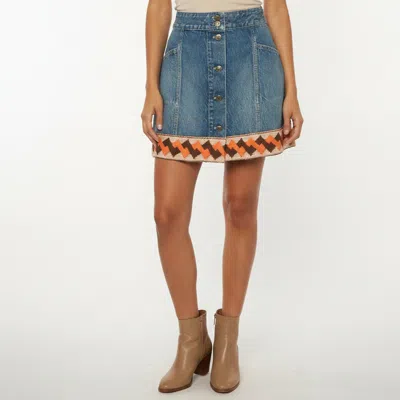 Pre-owned Valentino Blue Denim Jacquard Trimmed Mini Skirt L