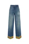 Valentino Garavani Light Blue Jeans With Logo Patch On The Back And Jacquard Cuffs In Denim Woman In Blue