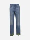 Valentino Medium Blue Jeans With Green Embroidery, Straight Leg, High Waist
