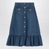Valentino Womens Front-button Tiered Cotton-linen Blend Midi Skirt Medium Blue Denim
