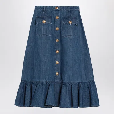 VALENTINO BLUE DENIM MIDI SKIRT