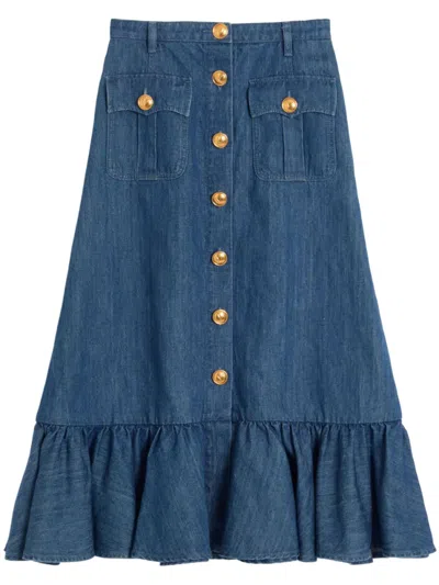 Valentino Blue Denim Midi Skirt