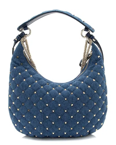 Valentino Garavani Valentino Blue Denim Rockstud Spike Hobo (authentic Pre-loved)