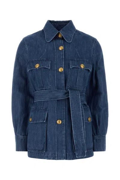 VALENTINO WOMEN BLUE DENIM SAFARI JACKET, S LUXURY JACKETS FOR WOMEN DARVEYS