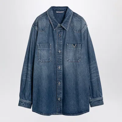 Valentino Garavani Denim Shirt With V Detail In Blue