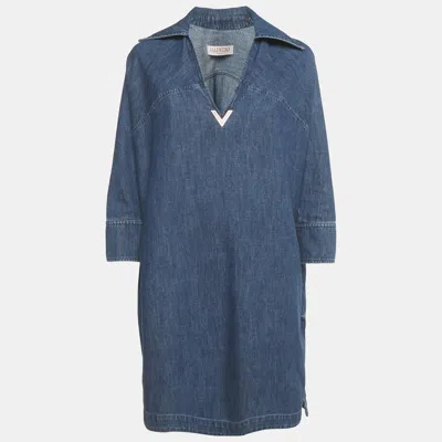 Pre-owned Valentino Blue Denim V Detail Mini Shift Dress S