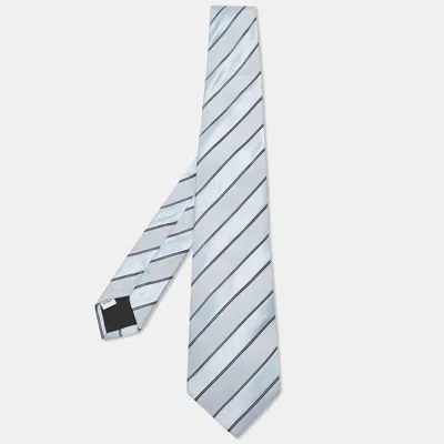 Pre-owned Valentino Garavani Blue Diagonal Striped Silk Tie