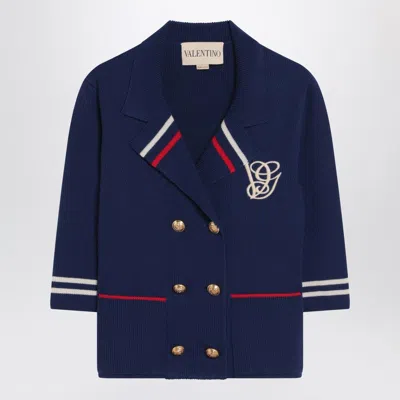 Valentino Garavani Double-breasted Cardigan In Blue