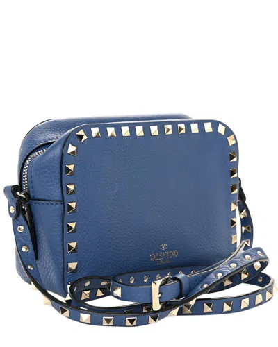 Valentino Garavani Valentino Blue Drummed Leather Rockstud Camera Crossbody Bag (authentic Pre-  Loved)