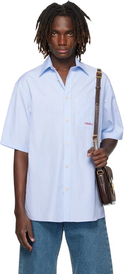Valentino Blue Embroidered Cotton Shirt