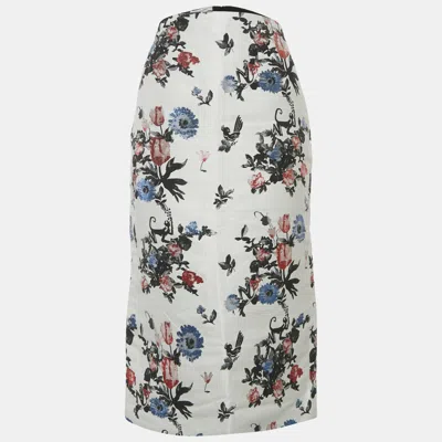Pre-owned Valentino Blue Floral Jacquard Pencil Skirt M In White
