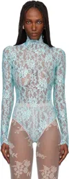 Valentino Blue Floral Lace Bodysuit