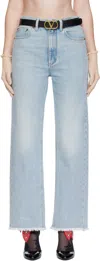 Valentino Womens Denim Blu Lav Chiaro Frayed-hem Straight-leg Denim Jeans In Blue