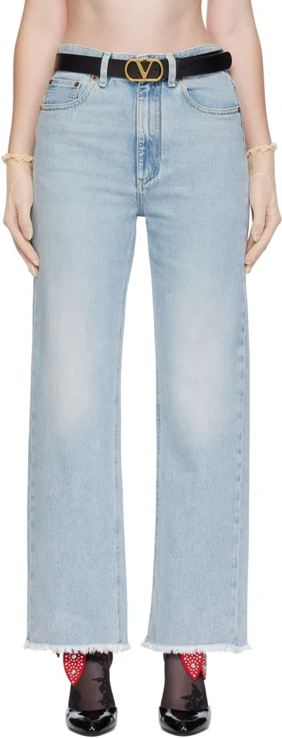 VALENTINO BLUE FRAYED CUFF JEANS