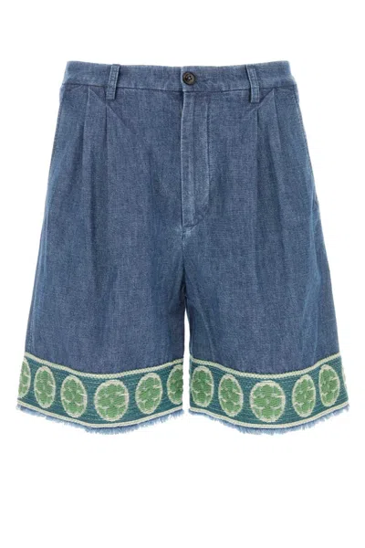Valentino Jacquard-hem Denim Bermuda Shorts In Blue