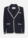 Valentino Blue Jersey Blazer With Torchon Piping