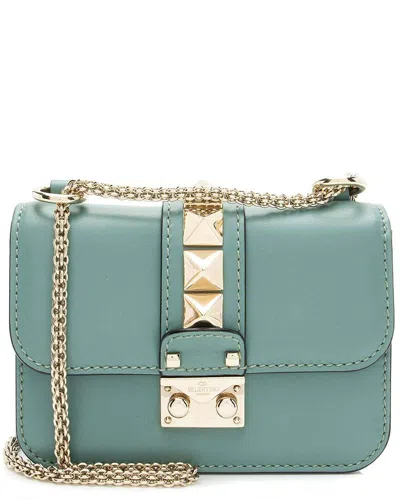 Valentino Garavani Valentino Blue Leather Glam Lock Mini Shoulder Bag (authentic Pre-loved) In Green