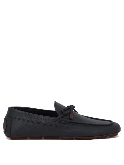 Valentino Garavani Blue Leather Loafers With Bow For Men In Navy